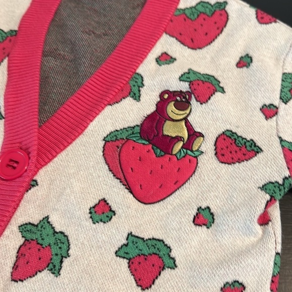 Disney Pixar Latso Strawberry Patterned Cardigan with Pink Trim - Picture 2 of 5
